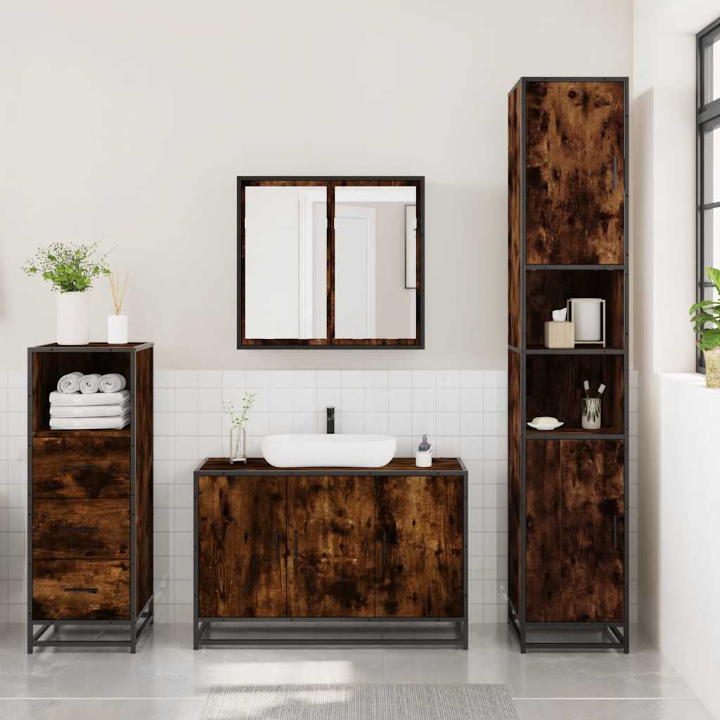3 Piece Bathroom Furniture Set Engineered Wood Smoked oak