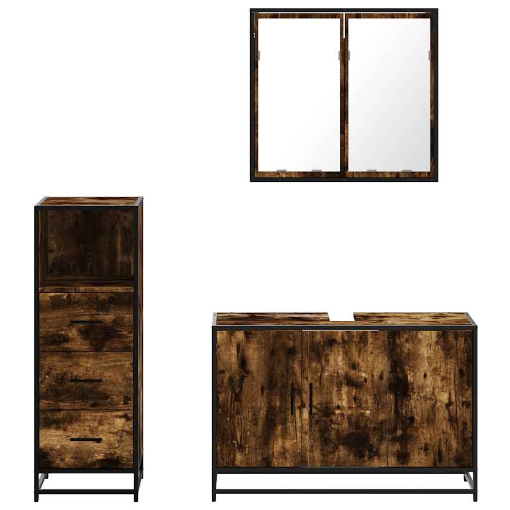 3 Piece Bathroom Furniture Set Engineered Wood Smoked oak