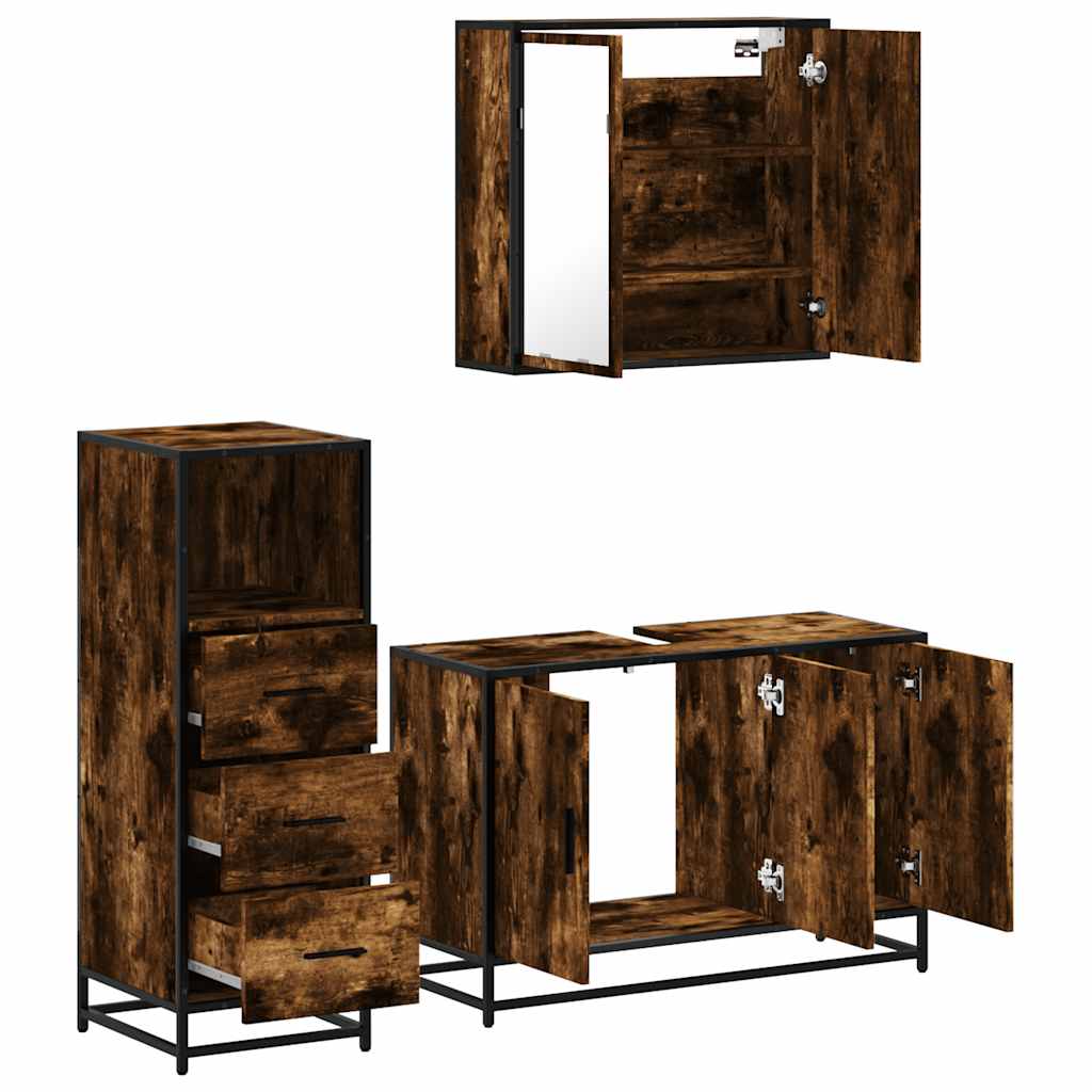 3 Piece Bathroom Furniture Set Engineered Wood Smoked oak