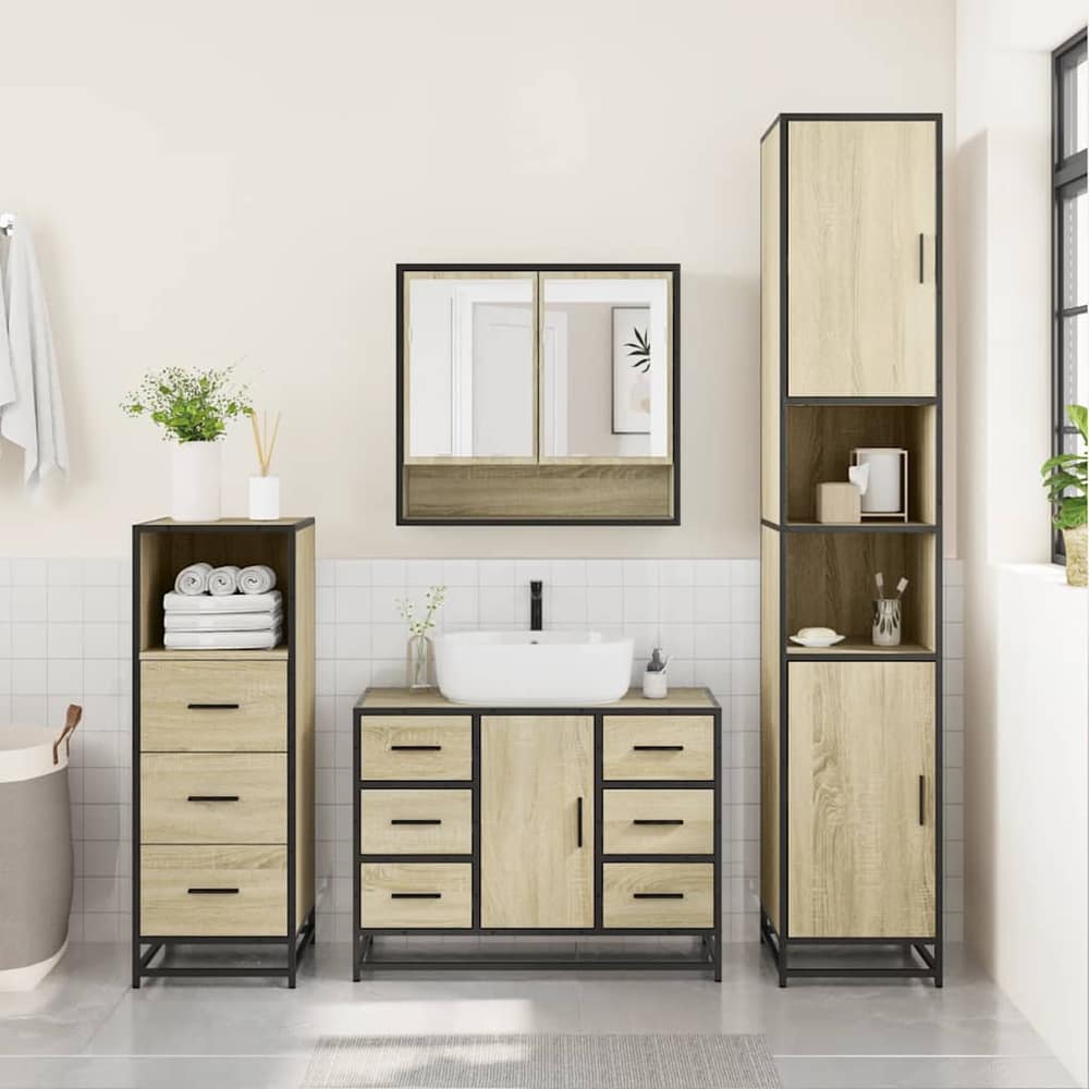 Bathroom Furniture Set 3 pcs Engineered Wood Sonoma oak