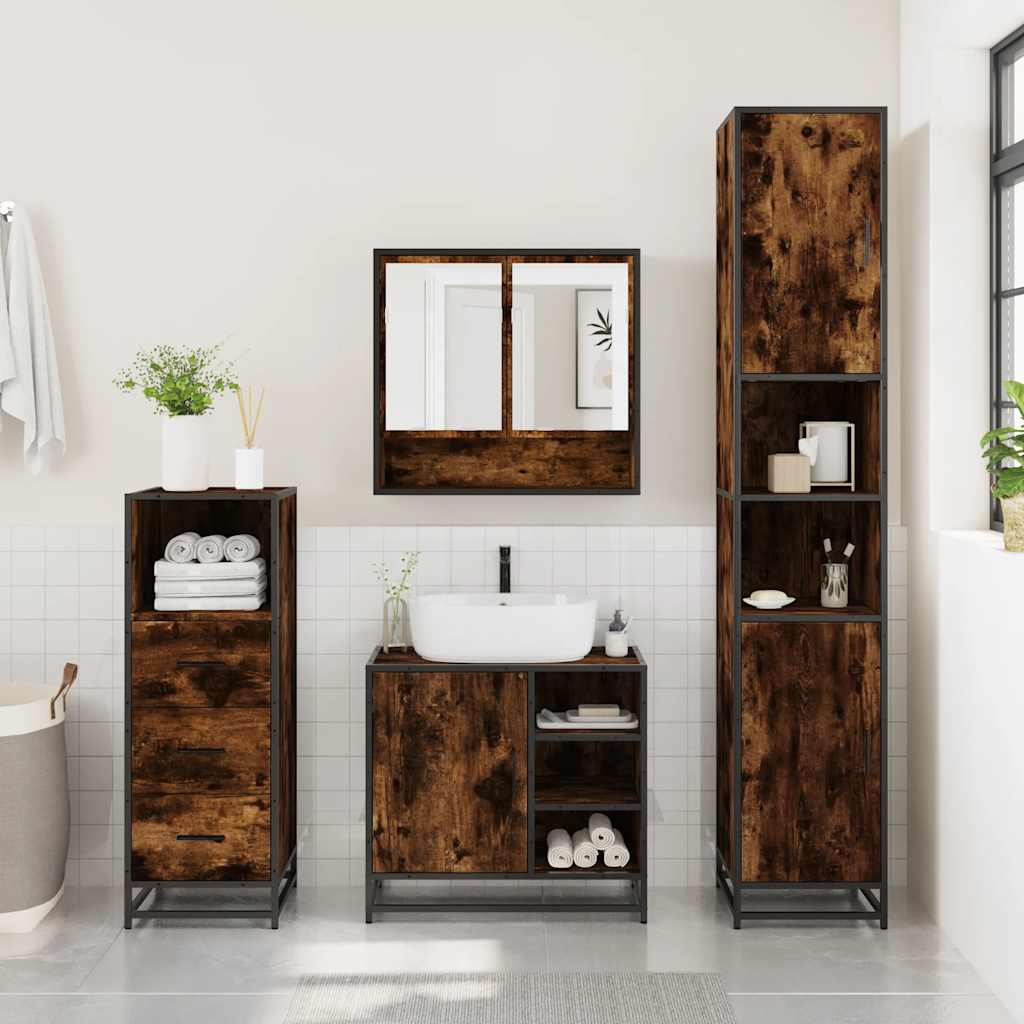 Bathroom Furniture Set 3 pcs Engineered Wood Smoked oak