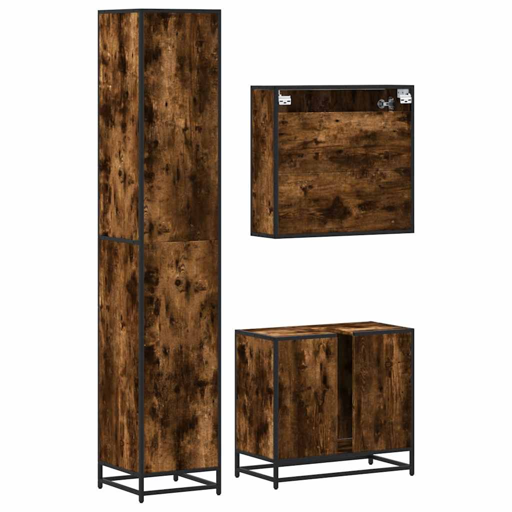 3 Piece Bathroom Furniture Set Engineered Wood Smoked oak