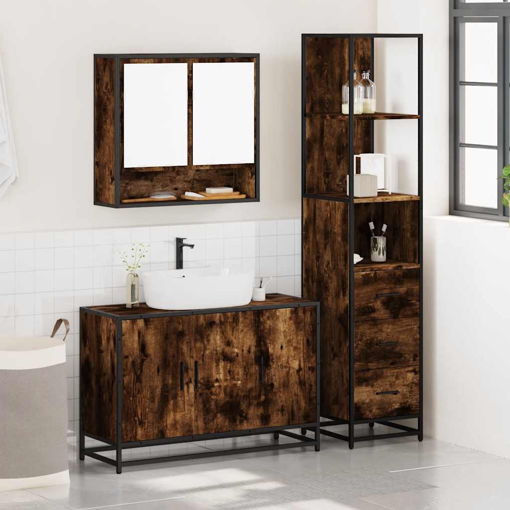 Bathroom Furniture Set 3 pcs Engineered Wood Smoked oak