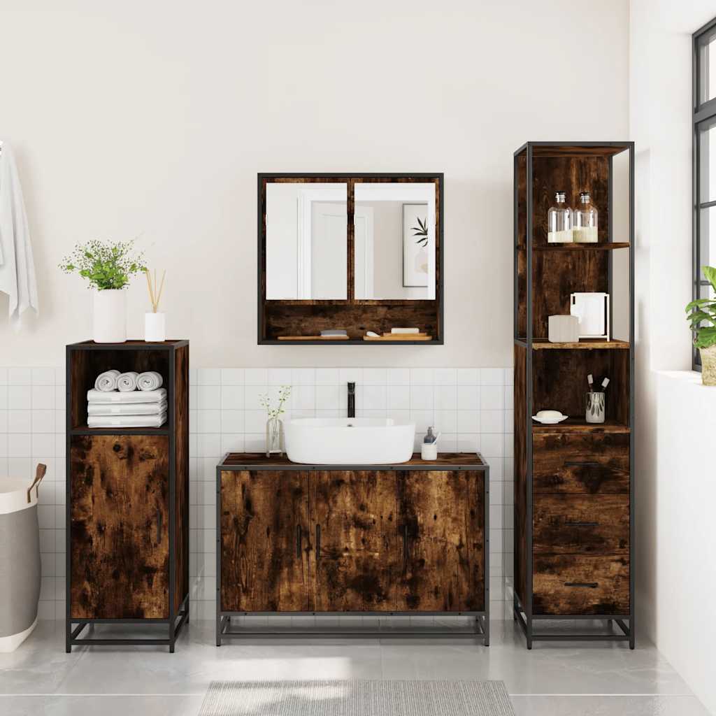 Bathroom Furniture Set 3 pcs Engineered Wood Smoked oak