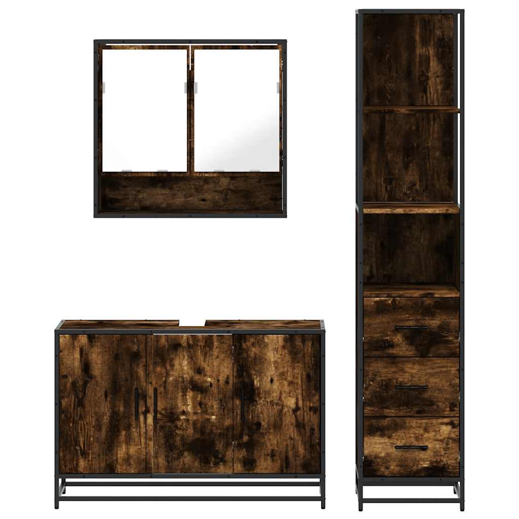 Bathroom Furniture Set 3 pcs Engineered Wood Smoked oak