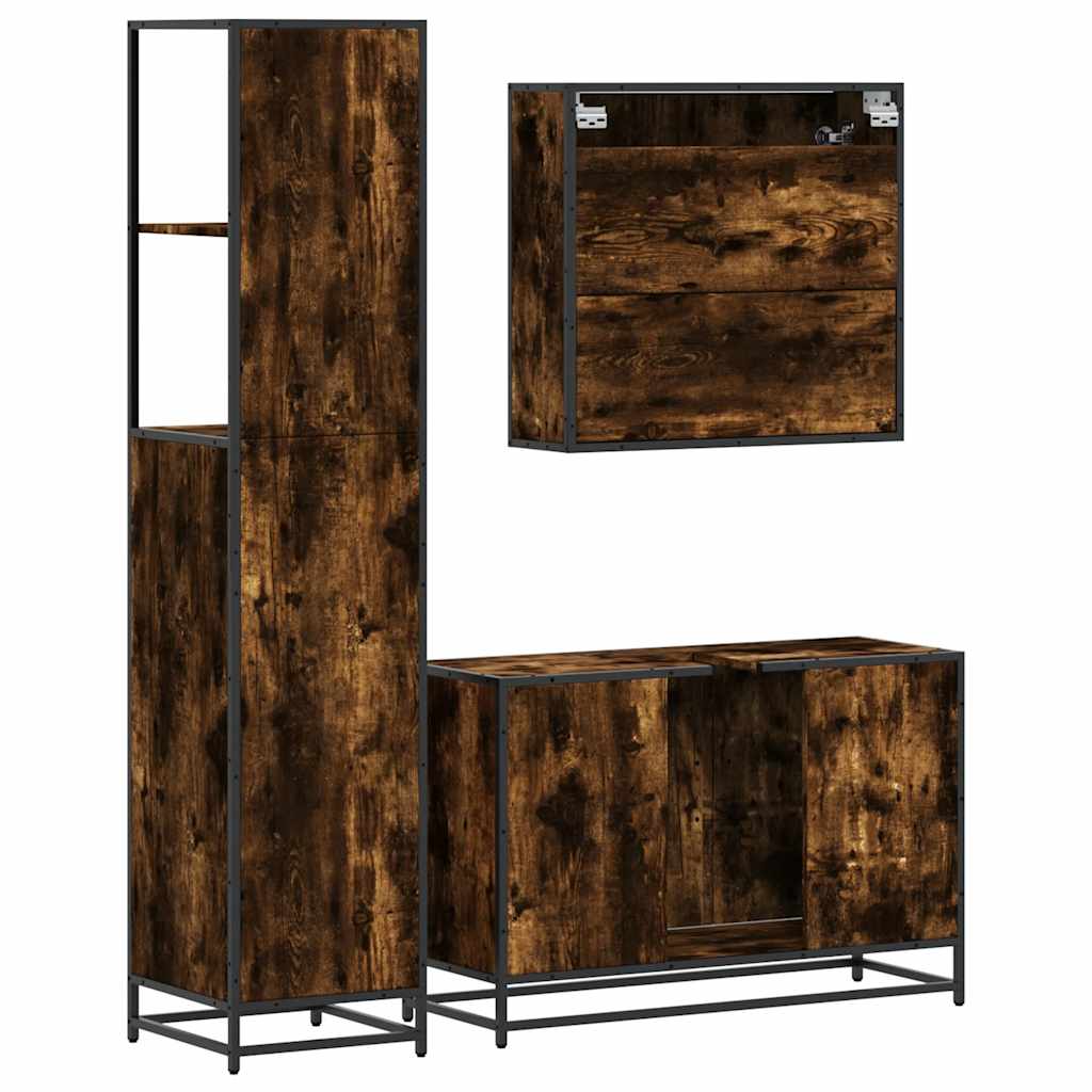 Bathroom Furniture Set 3 pcs Engineered Wood Smoked oak
