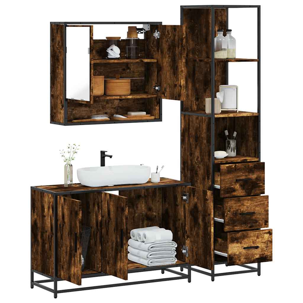 Bathroom Furniture Set 3 pcs Engineered Wood Smoked oak