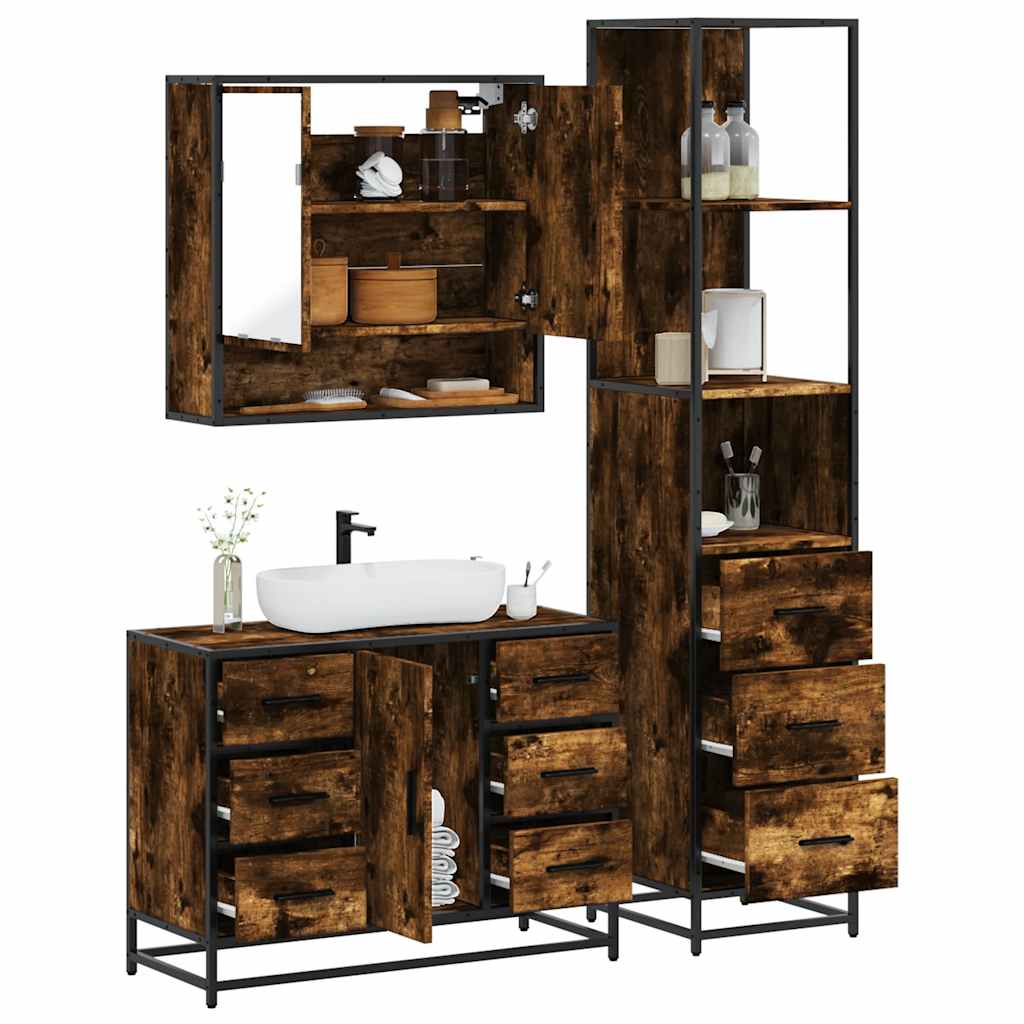 Bathroom Furniture Set 3 pcs Engineered Wood Smoked oak