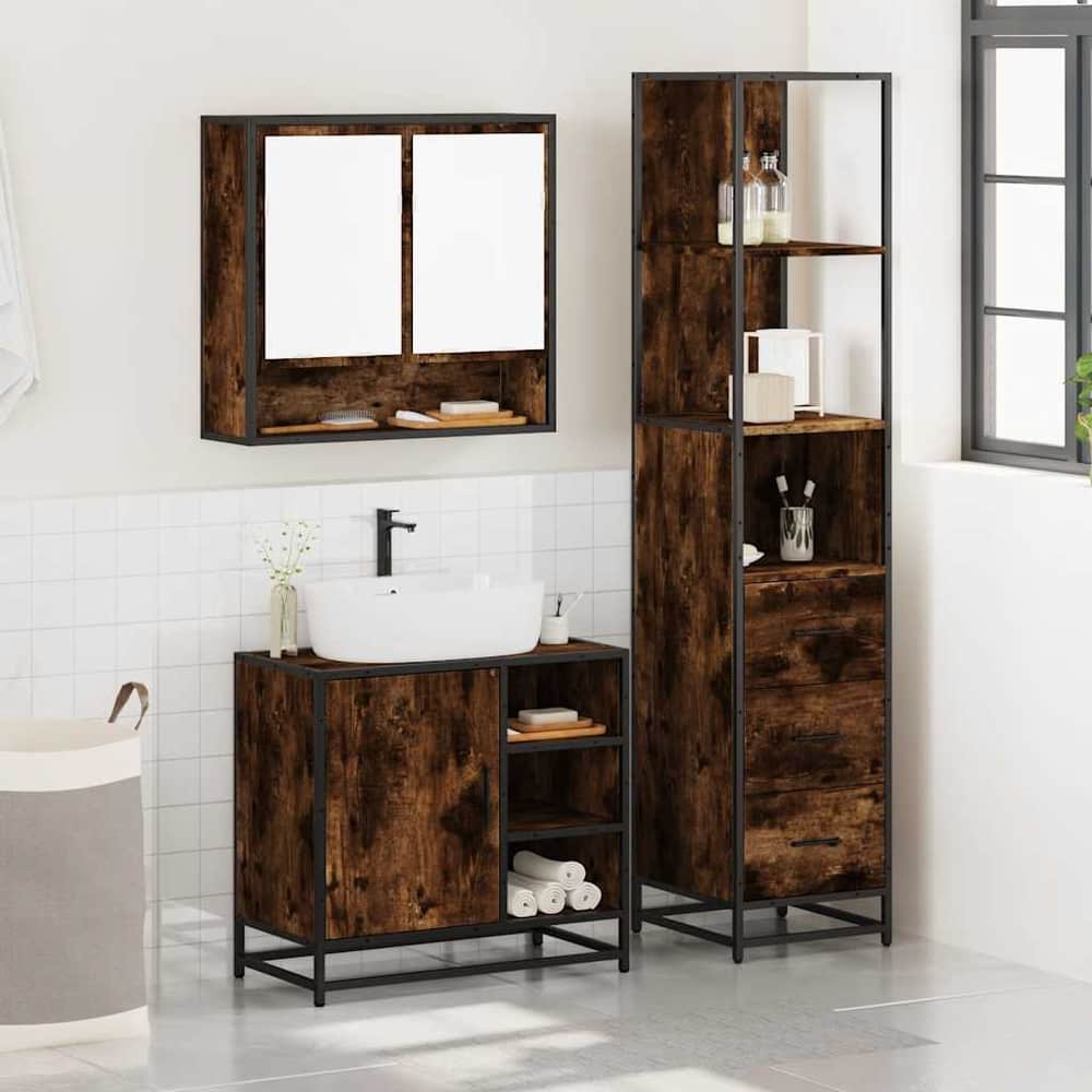 Bathroom Furniture Set 3 pcs Engineered Wood Smoked oak