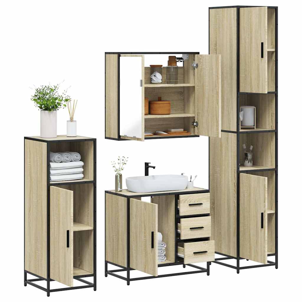 4 Piece Bathroom Furniture Set Engineered Wood Sonoma oak
