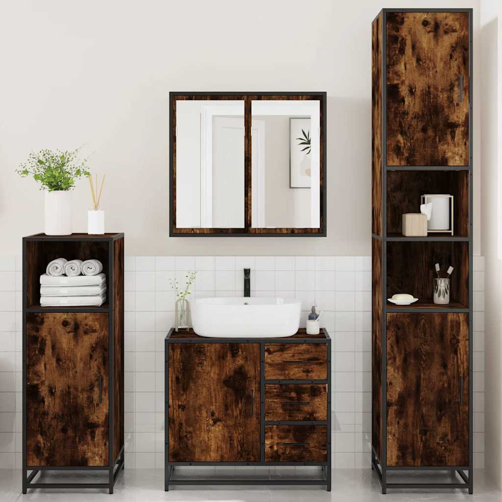 4 Piece Bathroom Furniture Set Engineered Wood Smoked oak