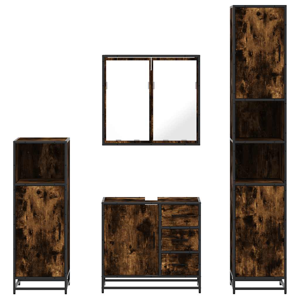 4 Piece Bathroom Furniture Set Engineered Wood Smoked oak