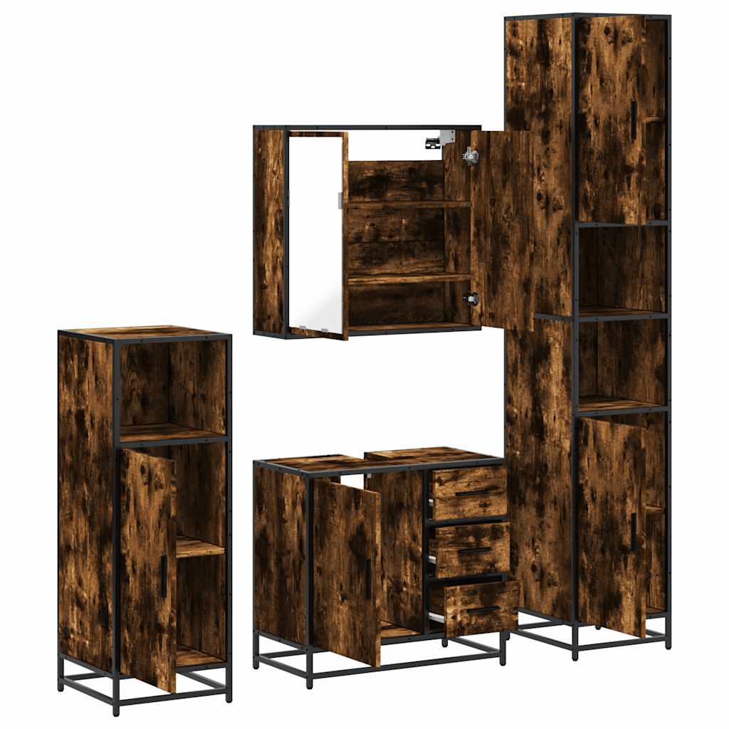 4 Piece Bathroom Furniture Set Engineered Wood Smoked oak
