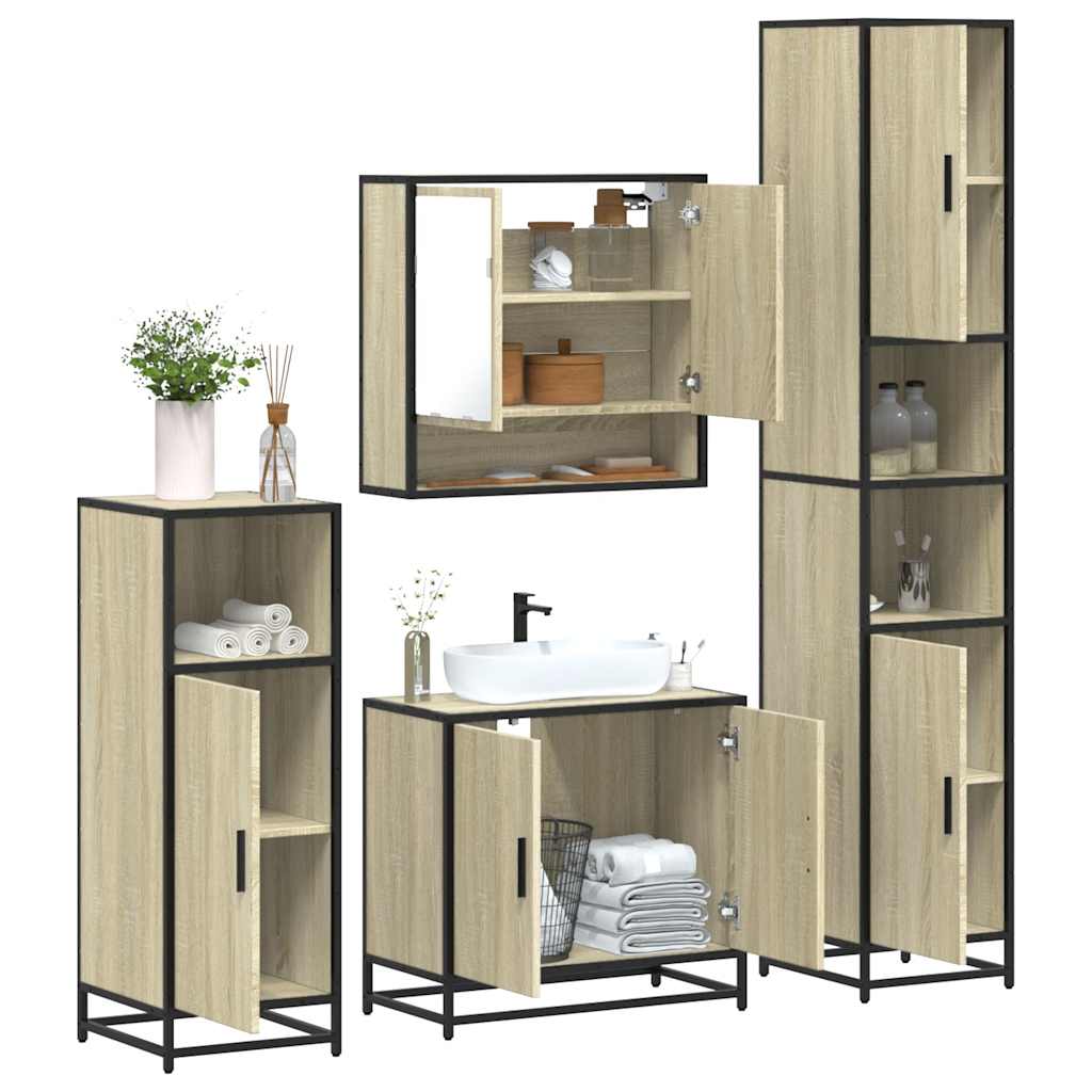 4 Piece Bathroom Furniture Set Engineered Wood Sonoma oak