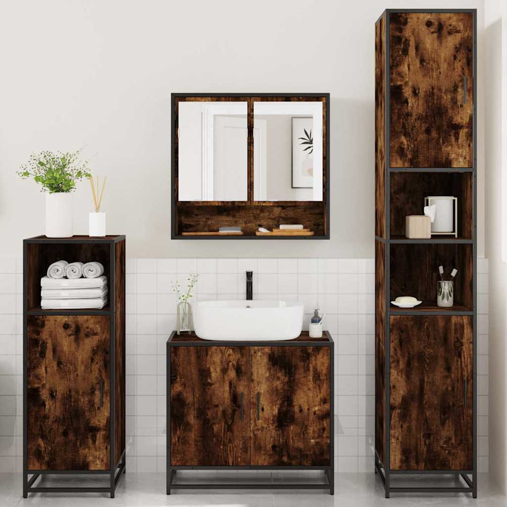 4 Piece Bathroom Furniture Set Engineered Wood Smoked oak