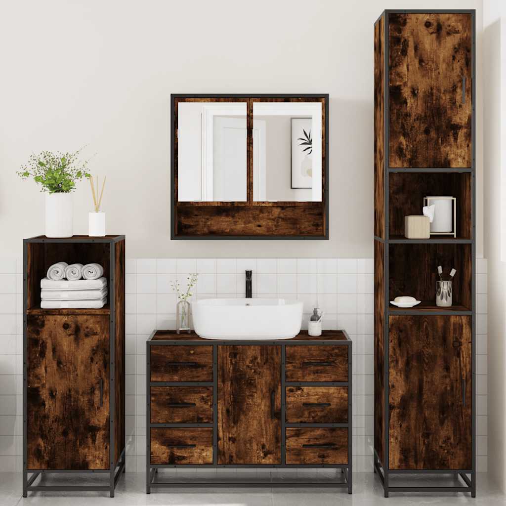 4 Piece Bathroom Furniture Set Engineered Wood Smoked oak
