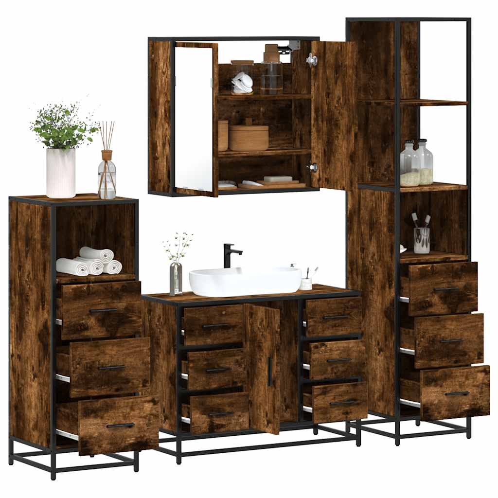 Bathroom Furniture Set 4 pcs Engineered Wood Smoked oak
