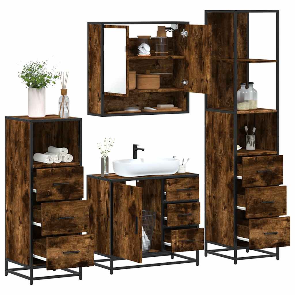 Bathroom Furniture Set 4 pcs Engineered Wood Smoked oak