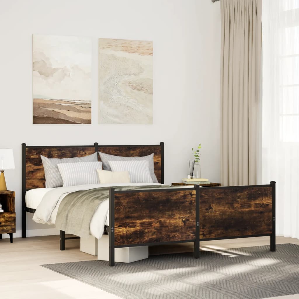 Metal Bed Frame without Mattress Smoked Oak Length 190 cm with Headboard & Footboard 140 cm