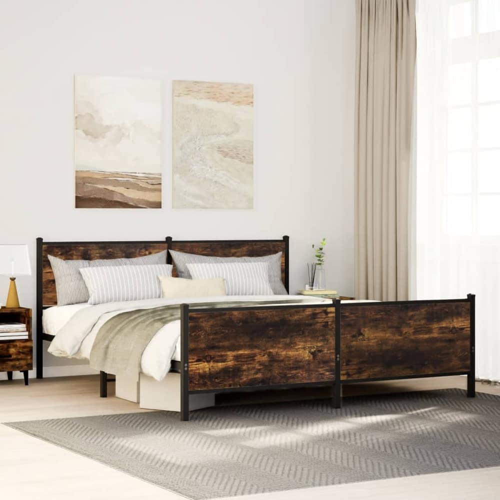 Metal Bed Frame without Mattress Smoked Oak Length Headboard Footboard