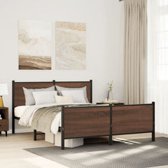 Metal Bed Frame without Mattress Brown Oak Length Headboard Footboard