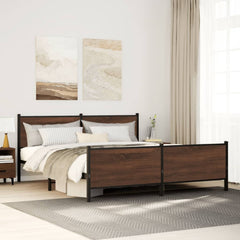 Metal Bed Frame without Mattress Brown Oak headboard footboard
