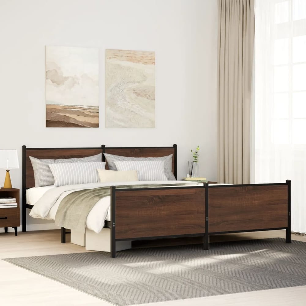Metal Bed Frame without Mattress Brown Oak Length 200 cm with Headboard & Footboard 200 cm