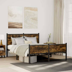 Metal Bed Frame without Mattress Smoked Oak Length 200 cm with Headboard & High Footboard 150 cm