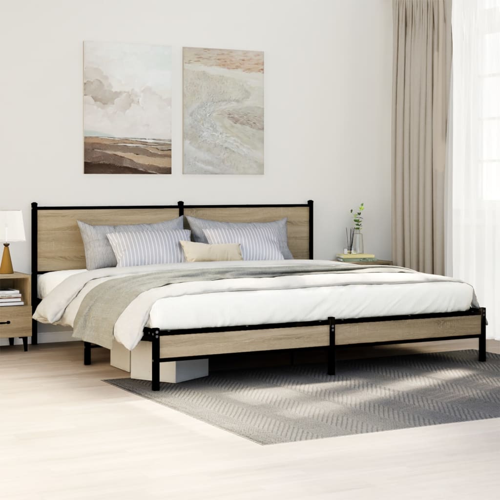 vidaXL Metal Bed Frame without Mattress Sonoma Oak Length 203 cm