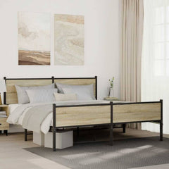 Metal Bed Frame without Mattress Sonoma Oak Length Headboard High Footboard