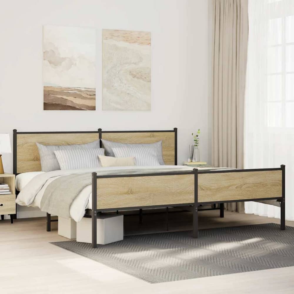 Metal Bed Frame without Mattress Sonoma Oak Length 200 cm with Headboard & High Footboard 200 cm