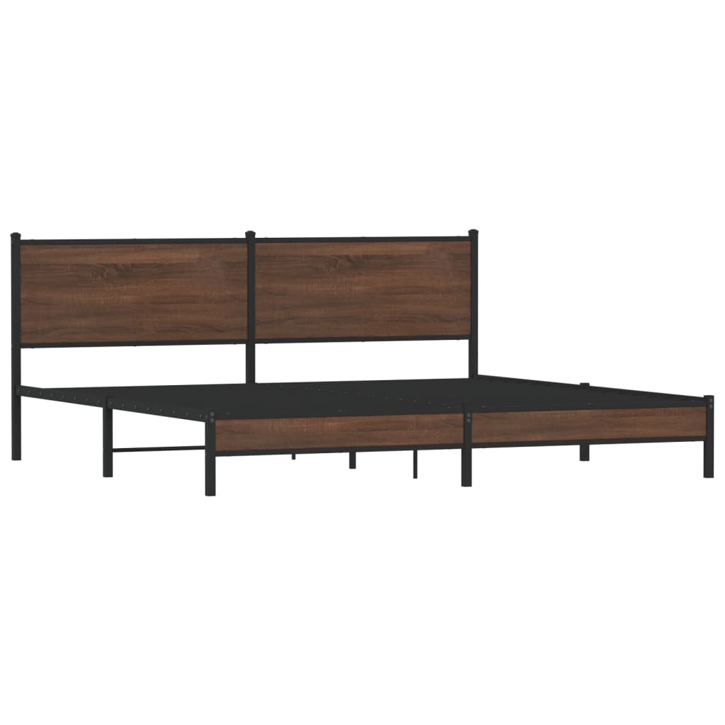 Metal Bed Frame without Mattress Brown Oak Length 203 cm 193 cm With headboard & low footboard