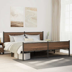 Metal Bed Frame without Mattress Brown Oak Length 200 cm with Headboard & High Footboard 200 cm