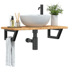 Basin Shelf Wall Mounted Steel and Solid Wood Oak Trapezium Height 2.5 cm Width 80 cm Light brown and black