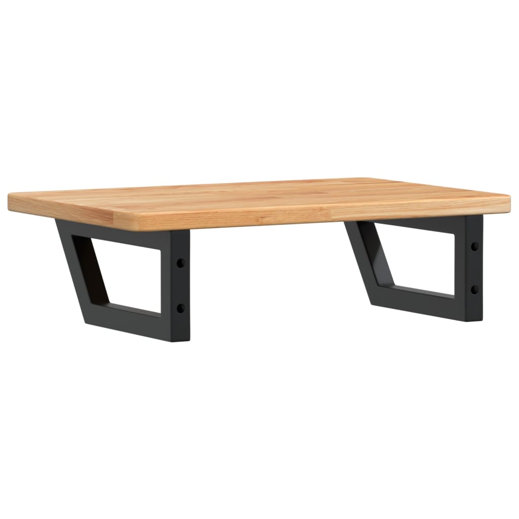 Basin Shelf Wall Mounted Steel and Solid Wood Oak Trapezium Height 2.5 cm Width 60 cm Light brown and black