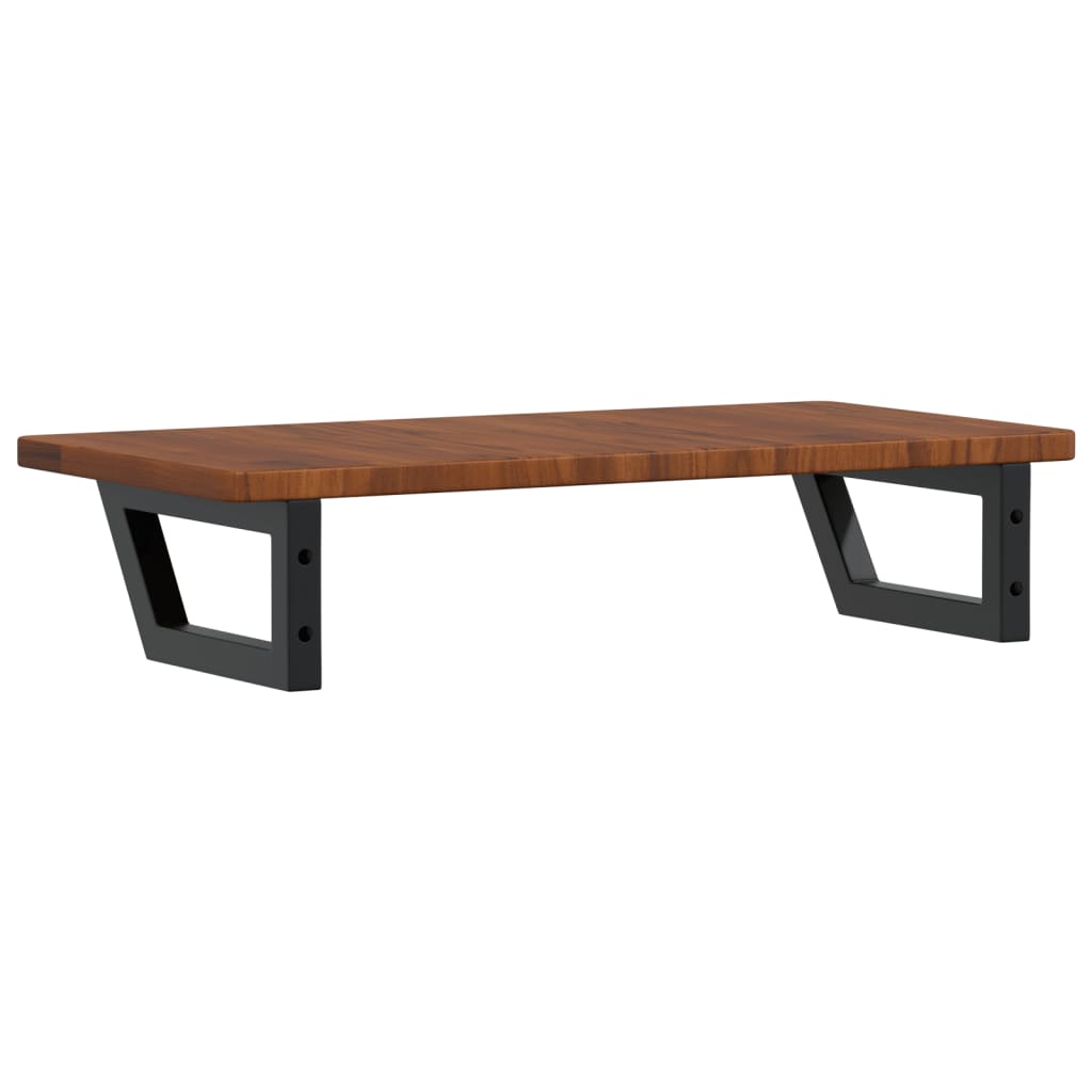 Basin Shelf Wall Mounted Steel and Solid Wood Oak Trapezium Height 2.5 cm Width 80 cm Dark brown and black