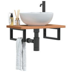 Basin Shelf Wall Mounted Steel and Solid Wood Beech Rectangular Height 2.5 cm Dark brown and black 60 cm 40 cm