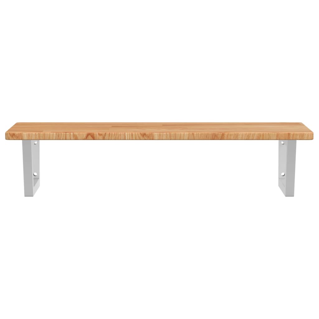 Basin Shelf Wall Mounted Steel and Solid Wood Oak Trapezium Height 2.5 cm Width 100 cm Light brown and white 50 cm
