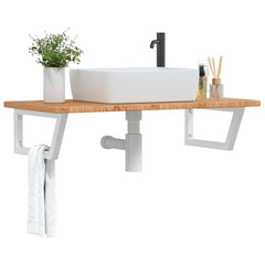 Basin Shelf Wall Mounted Steel and Solid Wood Oak Trapezium Height 2.5 cm Width 100 cm Light brown and white 50 cm