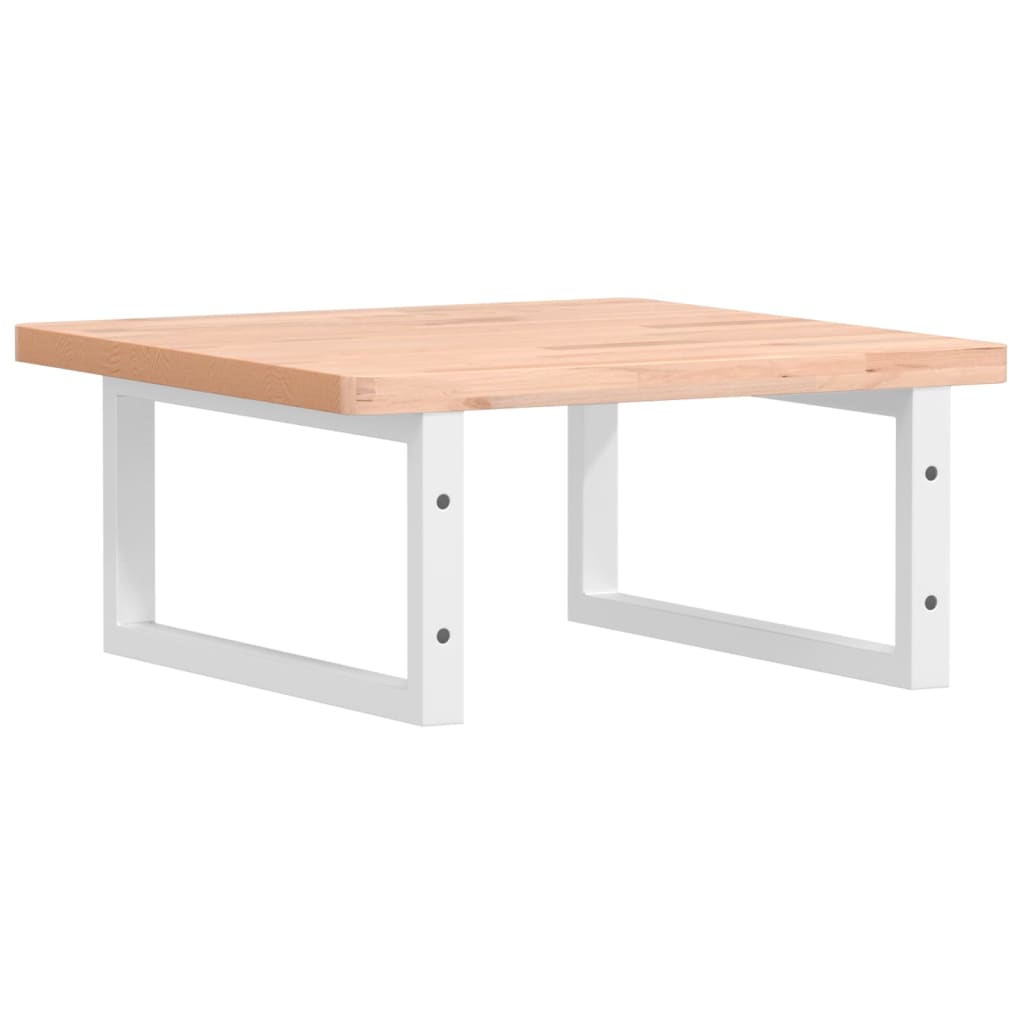 Basin Shelf Wall Mounted Steel and Solid Wood Beech Rectangular Width 50 cm Brown and white 2.5 cm