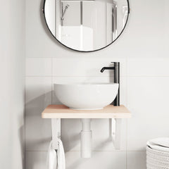 vidaXL Basin Shelf Wall Mounted Steel and Solid Wood Beech 3
