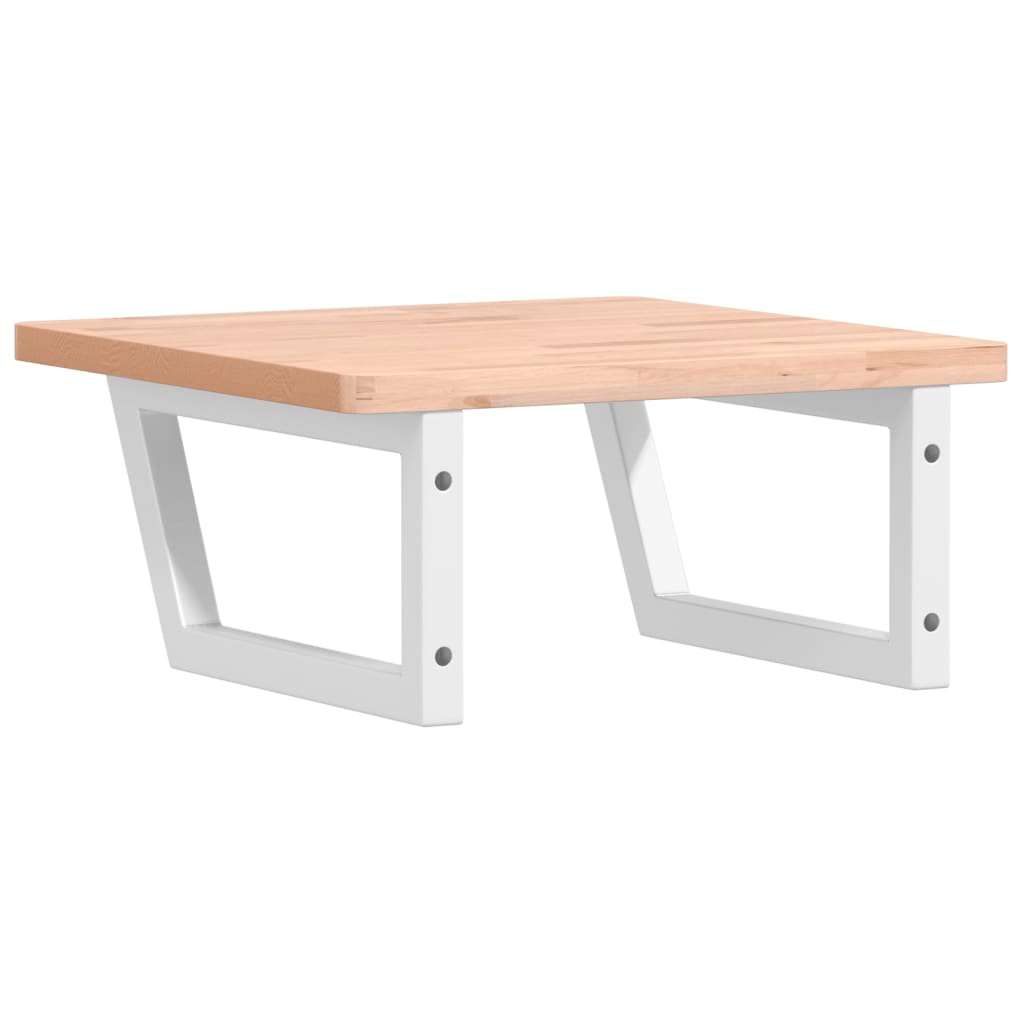 Basin Shelf Wall Mounted Steel and Solid Wood Beech Trapezium Width 50 cm Brown and white 2.5 cm