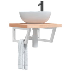 Basin Shelf Wall Mounted Steel and Solid Wood Beech Trapezium Width 50 cm Brown and white 4 cm