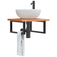 Basin Shelf Wall Mounted Steel and Solid Wood Beech Rectangular Width 50 cm Dark brown and black 2.5 cm