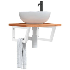 Basin Shelf Wall Mounted Steel and Solid Wood Beech Trapezium Width 50 cm Dark brown and white 2.5 cm