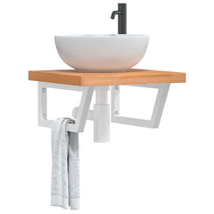 Basin Shelf Wall Mounted Steel and Solid Wood Beech Trapezium Width 50 cm Dark brown and white 4 cm