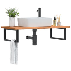 Basin Shelf Wall Mounted Steel and Solid Wood Beech Rectangular Height 2.5 cm Dark brown and black 100 cm 50 cm