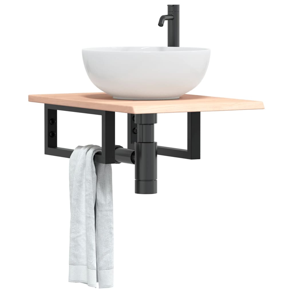 Basin Shelf Wall Mounted Steel and Solid Wood Oak Rectangular Depth 60 cm Brown and black