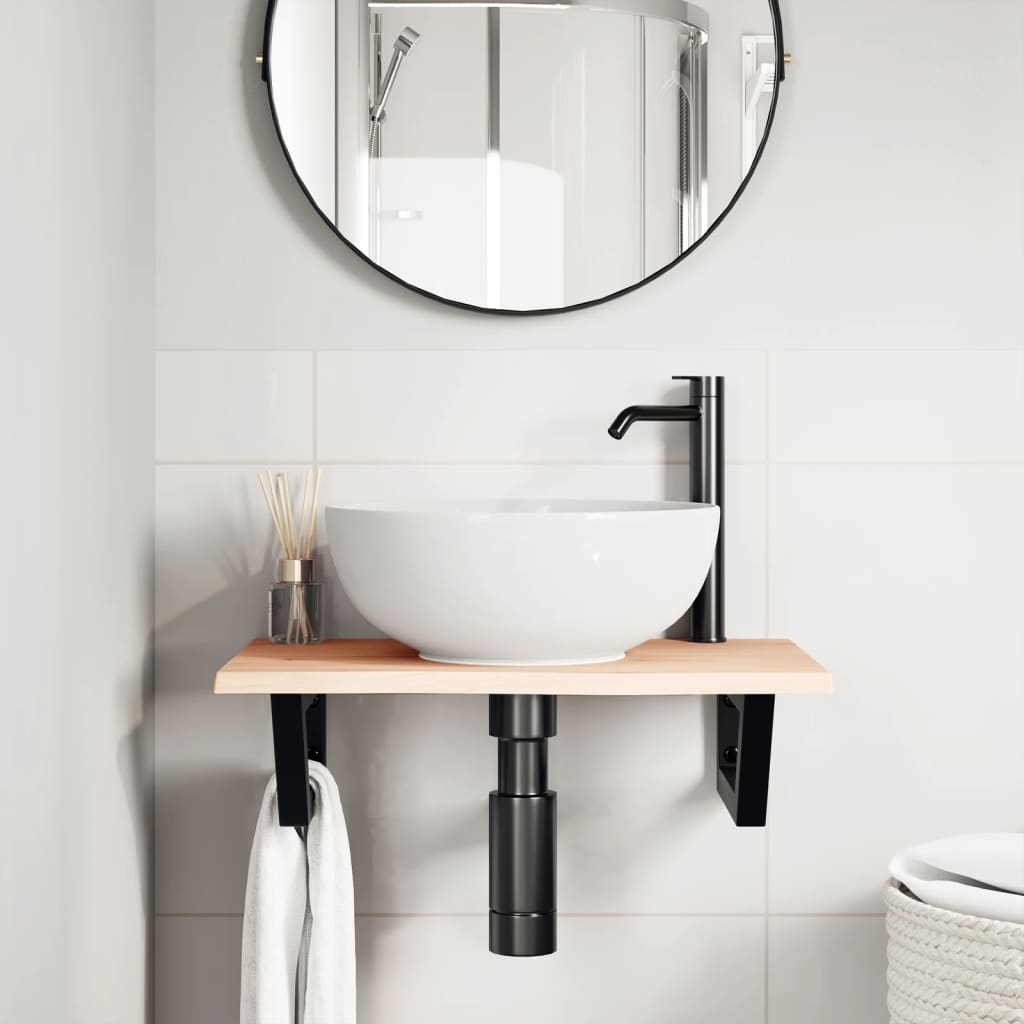 vidaXL Basin Shelf Wall Mounted Steel and Solid Wood Oak 3