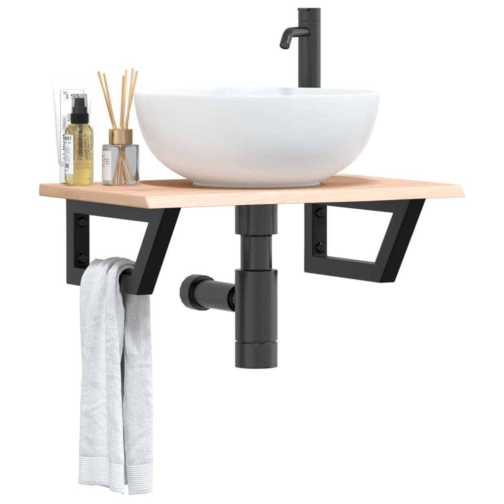 vidaXL Basin Shelf Wall Mounted Steel and Solid Wood Oak 1